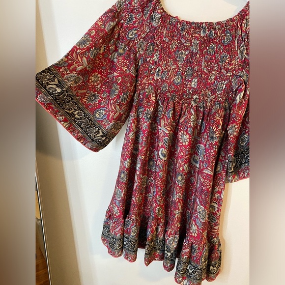 Kasturi Vintage Silk Floral Bohemian Mini Flowy Dress - Picture 2 of 10